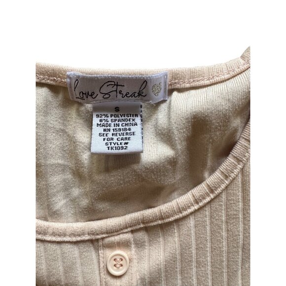 Love Streak Womens Top S Ribbed Light Blush Button-Up Crop Top 90s - Picture 3 of 6